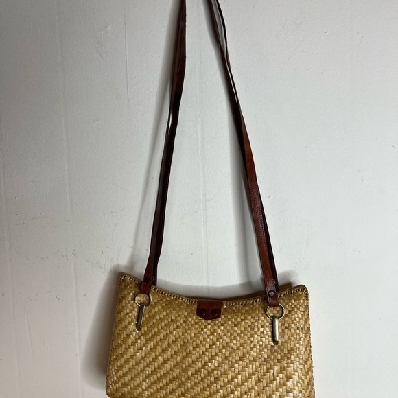 Vintage wicker bag with leather straps Woven Shoulder Bag - Picture 3 of 8
